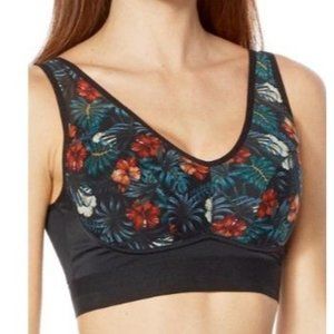 Rhonda Shear 3pk Mesh Front Leisure Bra 779-827 Large Tropical, Black, Burnt